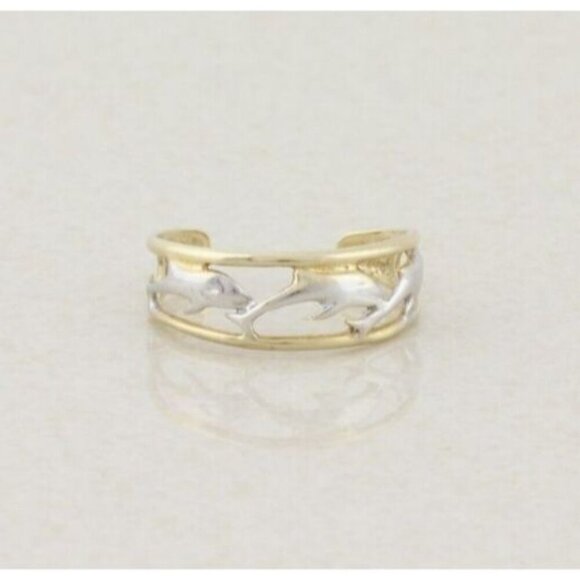 10k White Gold and Yellow Gold Dolphin Toe Ring Size 3 Adjustable - Picture 1 of 6